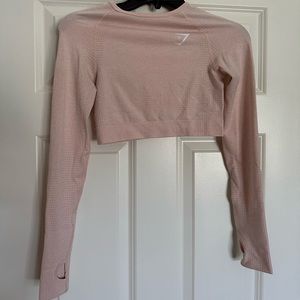 Women’s gym shark cropped long sleeve workout top. Side S
